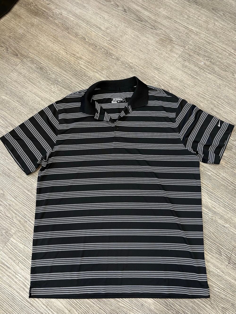 Nike Golf Tour Performance Dri-Fit Polo Shirt Mens XL Black White Striped Swoosh